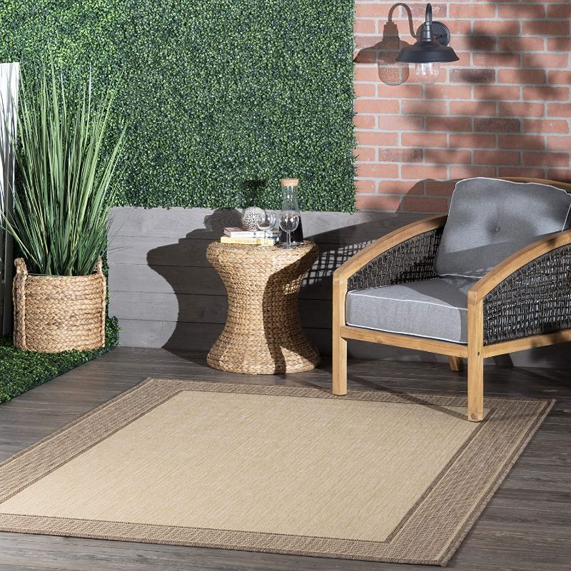 Photo 1 of  nuLOOM Gray Border Indoor/Outdoor Area Rug, Beige Size:7' 6" x 10' 9"
