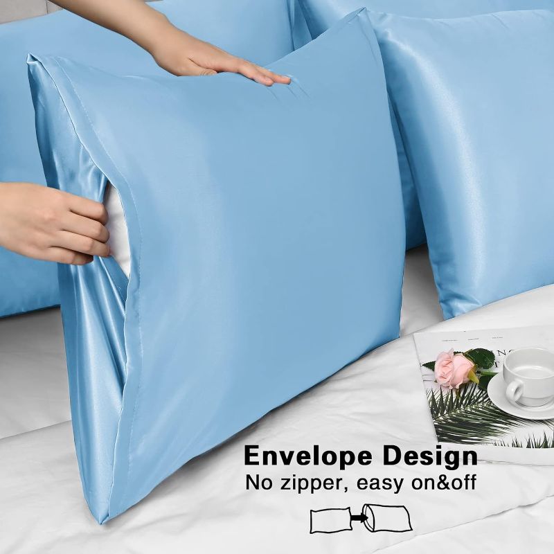 Photo 1 of 2 Pack Satin Pillowcases for Hair and Skin, Sky Blue Silk Pillowcase Queen Satin Pillowcase with Envelope Closure(Sky Blue,20x30inches)
