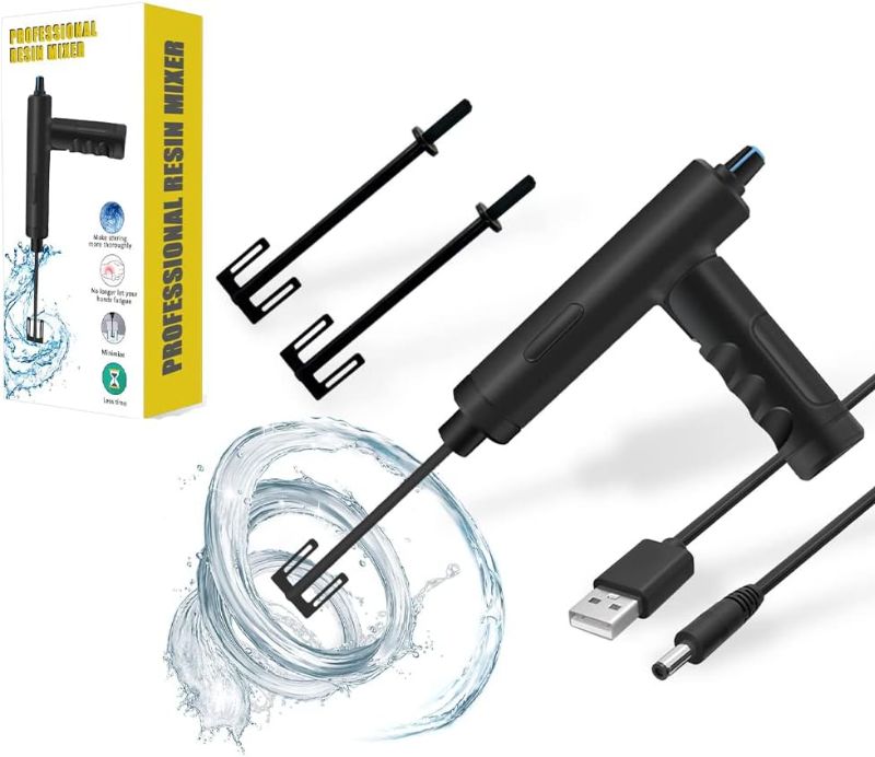 Photo 1 of Resin Mixer Premium Paint Mixer, Heyseri Handheld Rechargeable Epoxy Mixer, Epoxy Resin Mixer Pro with 2 pcs Paddles, Resin Stirrer for Resin, Resin Molds, Silicone Molds Mixing, DIY Crafts (Black?
