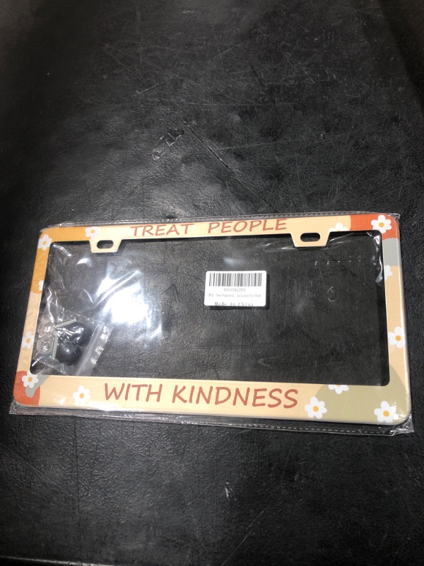 Photo 2 of 1Pcs Treat People with Kindness License Plate Frames Cover Holders Stainless Steel License Plate Cover with Screw Caps Cover and Screwdriver Set - 2-Hole for Girl Women Treat People with Kindness 