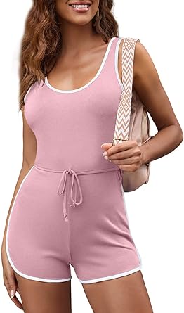 Photo 1 of BLENCOT Women's Sleeveless Racerback Tank Bodycon Playsuit Romper Summer Short Jumpsuit Sportwear