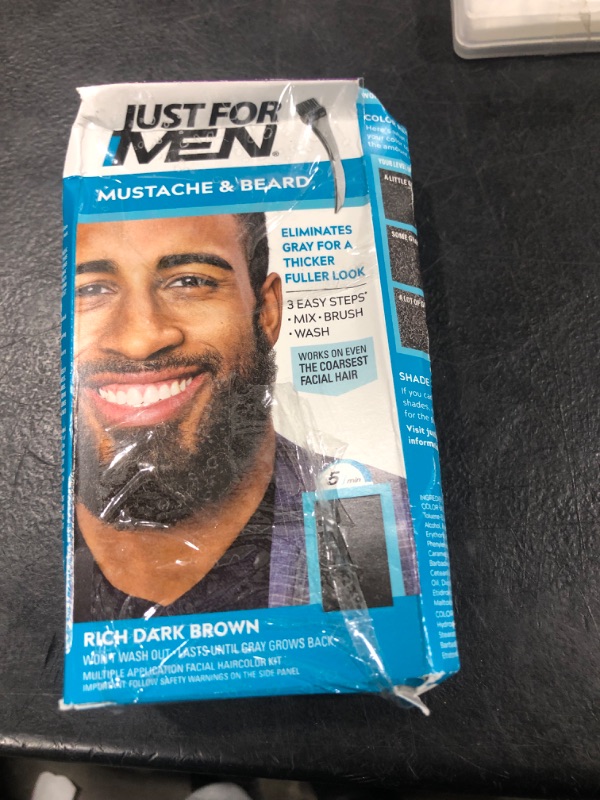 Photo 2 of Just For Men Mustache & Beard, Beard Dye for Men with Brush Included for Easy Application, With Biotin Aloe and Coconut Oil for Healthy Facial Hair - Rich Dark Brown, M-47, Pack of 1 Rich Dark Brown M-47 1 Count (Pack of 1)