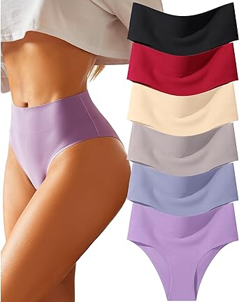 Photo 1 of FINETOO High Waisted Underwear for Women Seamless Panties Bikini High Cut No Show Sexy Cheeky Panties 6 Pack 