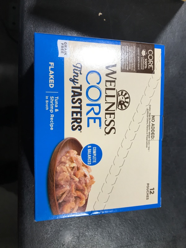 Photo 2 of Wellness CORE Tiny Tasters Wet Cat Food, Complete & Balanced Natural Pet Food, Made with Real Meat, 1.75-Ounce Pouch, 12 Pack (Adult Cat, Flaked Tuna & Shrimp) Adult Cat Flaked Tuna & Shrimp 1.75 Ounce (Pack of 12)