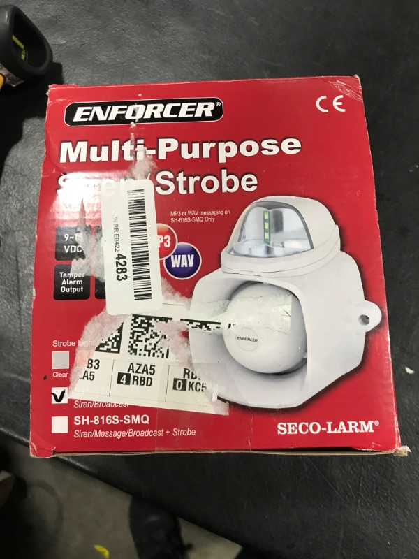 Photo 2 of Seco-Larm SH-816S-SQ/B Self-Contained Siren With Strobe Light, 120dB Warble-tone Siren, Audio Input For Broadcasting Messages Or Audio Playback, IP65 Weatherproof, White with Blue Light