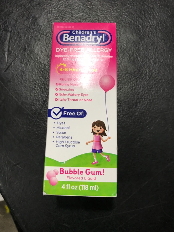 Photo 2 of Benadryl Children's Dye-Free Allergy Liquid, Diphenhydramine HCl, Bubble Gum, 4 fl. oz