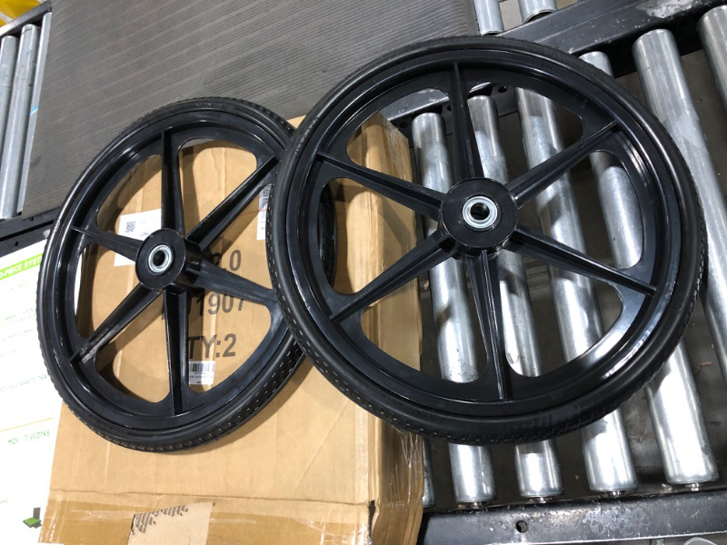 Photo 2 of BAIVE BW 2 Pcs 20" Flat Free Tires Polyurethane Non-inflated Tires Wheels, 20x2 Inch Tire with 3/4 Ball Bearings, 2.44" Centered Hub for Wheelbarrow, Garden Carts, Garden Trailers, Roofing Equipment 20x2/2PACK