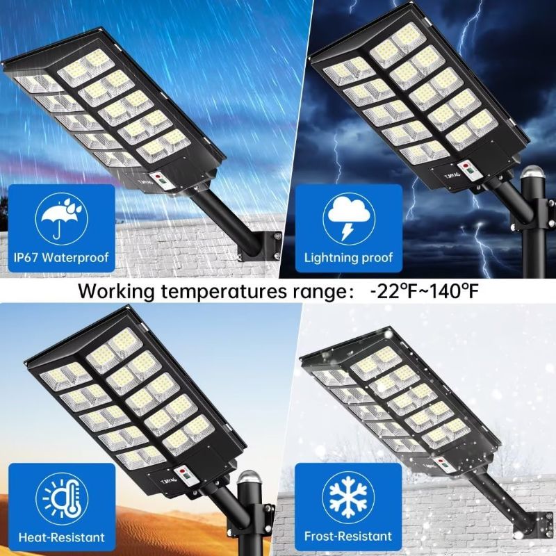 Photo 1 of 1600W Solar Street Lights Outdoor, 260000LM 6500K Commercial Parking Lot Lights Dusk to Dawn, Waterproof Solar Security Flood Lights with Motion Sensor and Remote for Yard, Garage, Driveway