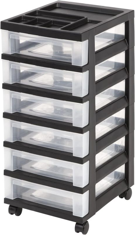 Photo 1 of Office Depot Medium Plastic Storage Cart, 6 Drawers, 26 7/16in.H x 12 1/16in.W x 14 1/4in.D, Black,