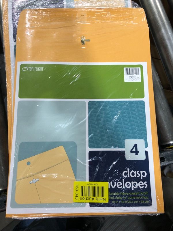 Photo 2 of Top Flight Clasp Envelopes, Gummed and Clasped Closure, 10 x 13 Inches, Brown Kraft, 4 Envelopes per Pack (6911021)