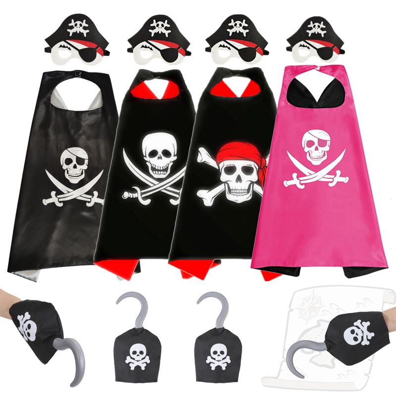 Photo 1 of FathiSooc 4 PCs Kids Dress Up Cartoon Pirate Dress Up Satin Capes Cosplay with captain hook classic pirate hat capes Costumes