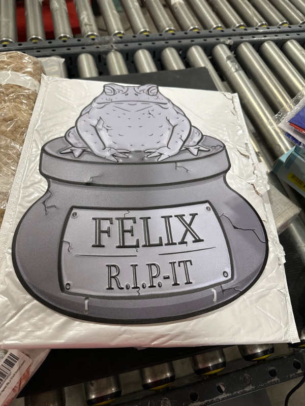 Photo 1 of 3-D Metal Halloween Pet Cemetery XL 17" Tombstone w Stakes -RIP Felix (Frog)- Durable, Rustproof, UV Raised Printing- Upgrade Your Haunted House Mansion Lawn Decor- No More Flimsy Foam Graveyards