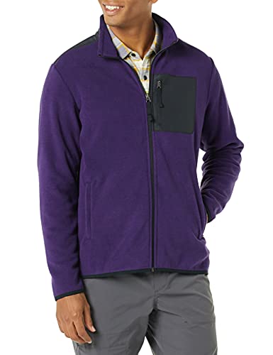 Photo 1 of Amazon Essentials Men's Full-Zip Fleece Jacket (Available in Big & Tall), Purple/Black, Color Block, X-Small
