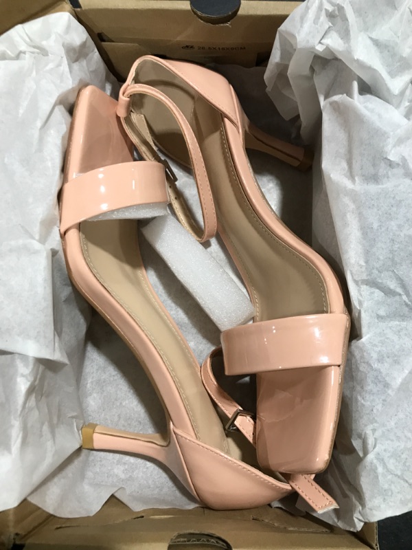 Photo 2 of [Size 6.5] Coziavenue Womens Classic Dressy Summer Kitten Heel Sandals Open Square Toe Ankle Strap Stilettos 5.5 Nude Pink