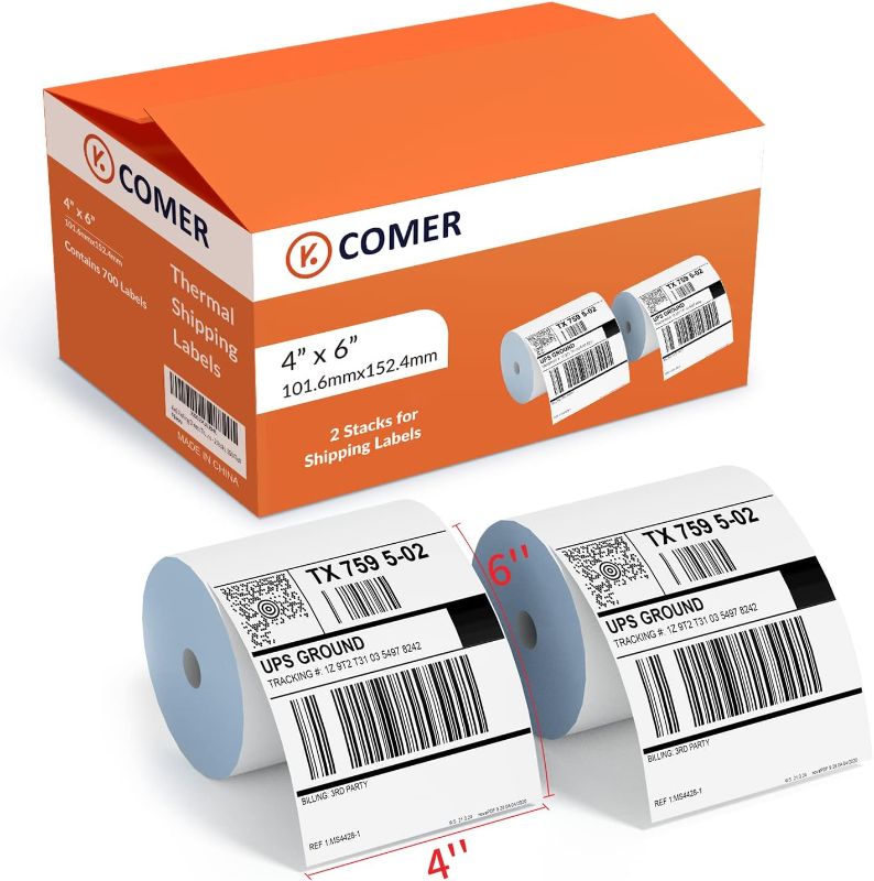 Photo 1 of K Comer 4x6 Thermal Shipping Labels (2 Rolls, 700 Printer Labels) Stickers Printable,Waterproof,Self Adhesive,Mailing Address Labels for Packages Compatible with K Comer MUNBYN, Rollo, Zebra
