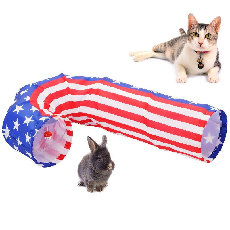 Photo 1 of 2 Way Cat Tunnels for Indoor Cats, Collapsible Tube 10 Inch Diameter & 37 Inch Longer Cat Tunnel Toy (J-Type) 2 Way Red & Blue