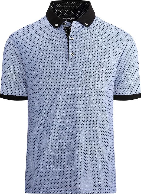 Photo 1 of Alex Vando Mens Polo Shirts Short Sleeve Regular Fit Fashion Designed Shirt SIZE S