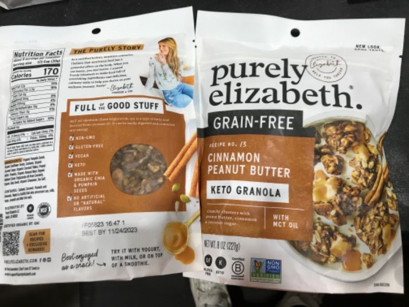 Photo 1 of 2 PACK- purely elizabeth Granola Peanut Butter Collagen Grain Free, 8 Oz Cinnamon Peanut Butter 8 Ounce (Pack of 1) BB 11/24/2023
