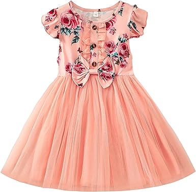 Photo 1 of AGQT Toddler Girls Tulle Tutu Dress Summer Floral Print Casual Dress Size 4-5T 