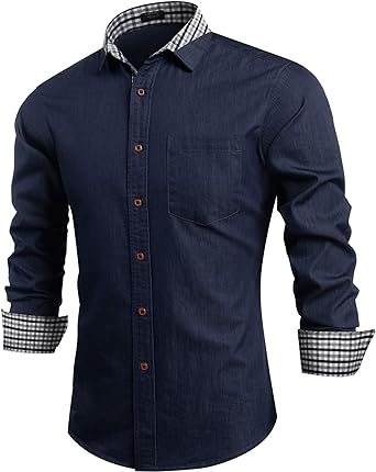 Photo 1 of COOFANDY Men's Casual Dress Shirt Button Down Shirts Long Sleeve Denim Work Shirt / SIZE LARGE 