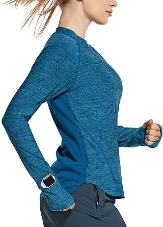 Photo 2 of BALEAF Women's Long Sleeve Running Shirts Quick Dry Lightweight Pullover Workout Tops Athletic T-Shirts Moisture Wicking size Large color blue