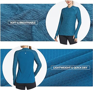 Photo 3 of BALEAF Women's Long Sleeve Running Shirts Quick Dry Lightweight Pullover Workout Tops Athletic T-Shirts Moisture Wicking size Large color blue