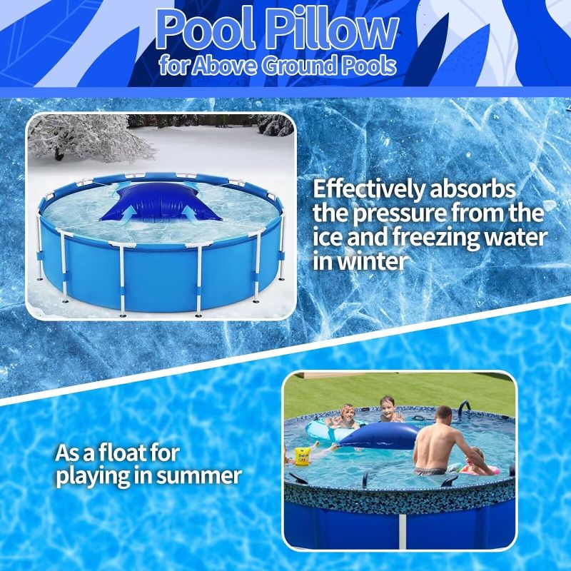 Photo 5 of 4 x 8 Ft Pool Pillows for Above Ground Pool, 0.4mm Thick & Durable PVC Pool Air Pillow for Winterizing, Floating Pool Pillow for Winter Pool Closing Kit, Cold-Resistant Ice Equalizer, Rope Included.