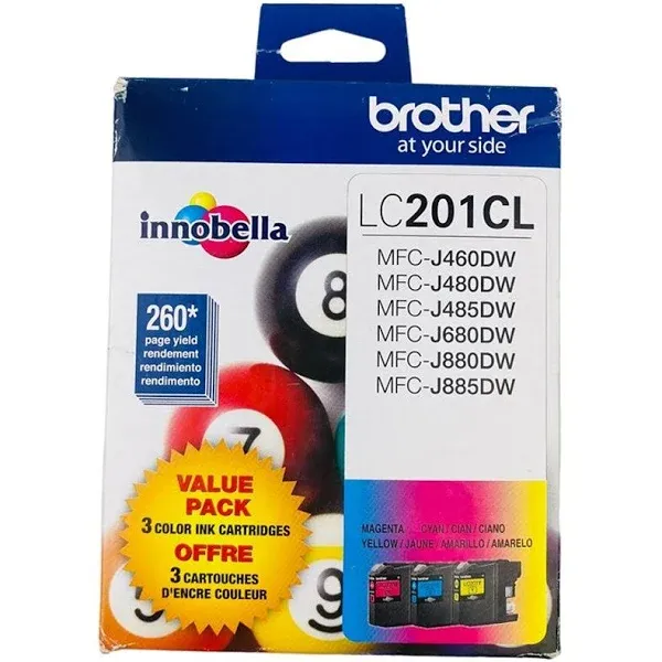 Photo 1 of Brother LC201CL Cyan, Magenta & Yellow. 3 Color Ink Cartridges