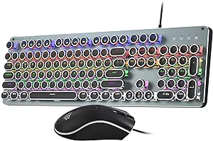 Photo 1 of Taiahiro Mechanical Gaming Keyboard with Mouse, 104-Key Full Size Metal Panel Retro Keyboard with Round Keycap Blue Switch, 16 Modes RGB Backlit Keyboard, for PC Laptop Mac Gamer 