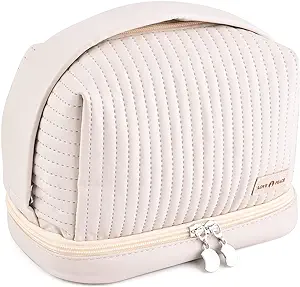 Photo 1 of burfocus Cosmetic Bags for Women Small Makeup Bag for Purse Travel Portable Toiletry Bag for Women Waterproof Cute Pink Daily Use Storage Purse with Zipper for Travelling (Beige-Large) 