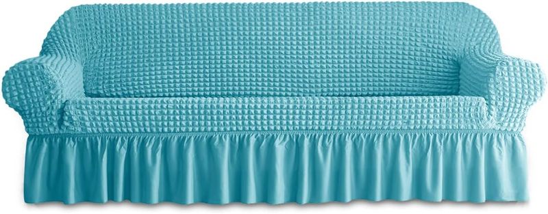 Photo 1 of BLUESURGE Sofa Slipcover 1 Piece for X-Large Cushion Couch Cover with Skirt, Durable Washable High Elastic Stretchable, Easy Fit Universal Furniture Protector (X-Large, Sky Blue)
