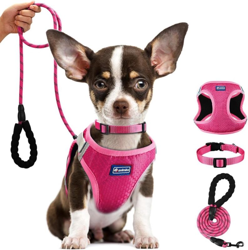Photo 1 of [Size S] Step-in Dog Harness and Leash Set, Breathable Puppy Cat Vest Harnesses with Collar, Reflective Pet Vests (Rosy,S) 