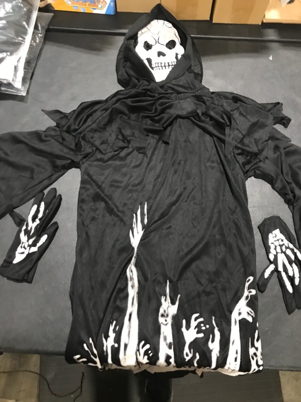 Photo 2 of [Size S] Grim Reaper Costume for Kids, Scary Halloween Costumes with Scythe, Glow in the Dark Costume for Kids Boys Girls Scythe-less 