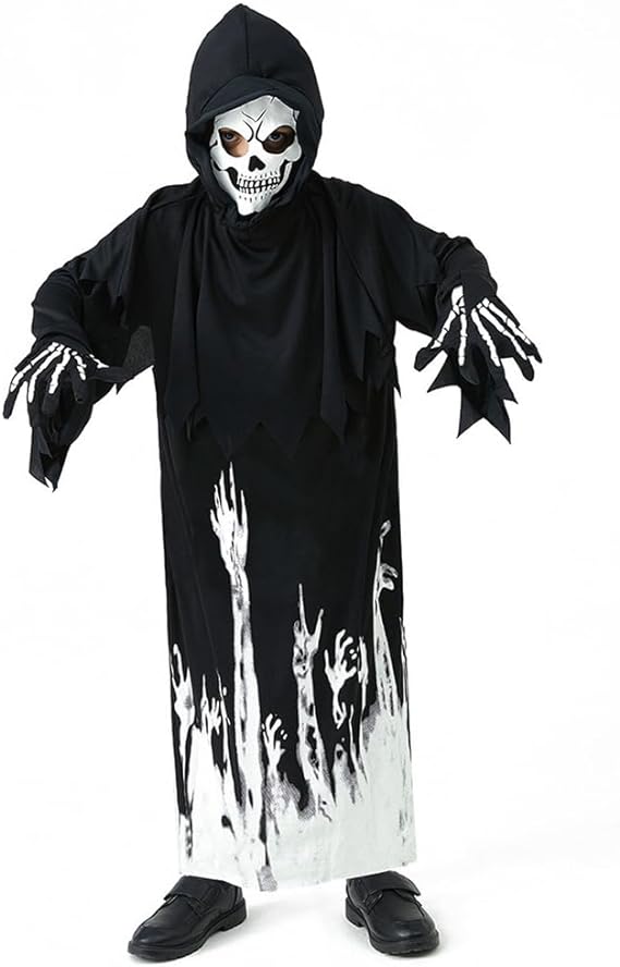 Photo 1 of [Size L] Grim Reaper Costume for Kids, Scary Halloween Costumes with Scythe, Glow in the Dark Costume for Kids Boys Girls Scythe-less 