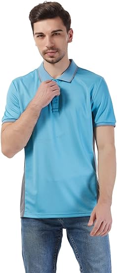 Photo 1 of [Size 2XL] HDLMDFNN Men's Outdoor Polo Shirts Short Sleeve Stain Resistant Golf Shirt Performance Moisture Wicking Casual Tennis T-Shirt- Sky Blue