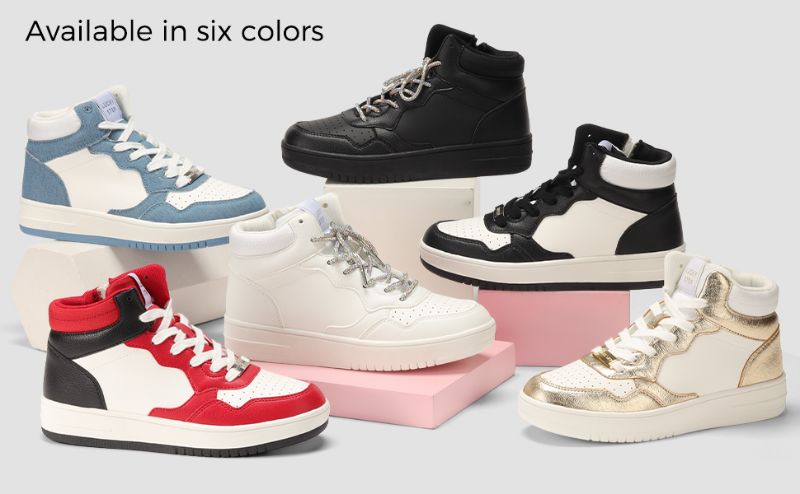 Photo 1 of [Size 7] LUCKY STEP Black and white Women's High Top Fashion Sneakers Basketball Ankle Boots Walking Tennis Shoes Platform Hook and Loop Casual Faux Leather Sneaker

