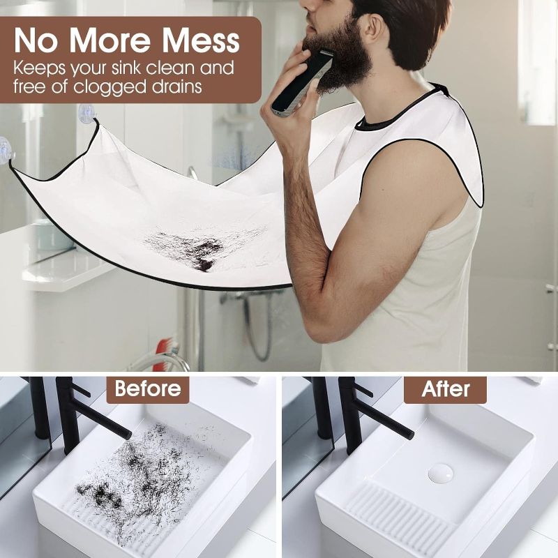 Photo 1 of Beard Bib Trimmer Catcher, Stocking Stuffers Christmas Gifts for Men, Beard Hair Catcher for Sink, Waterproof Non-Stick Beard Cape with 4 Suction Cups, One Size Fits All, Grooming Accessories(White)