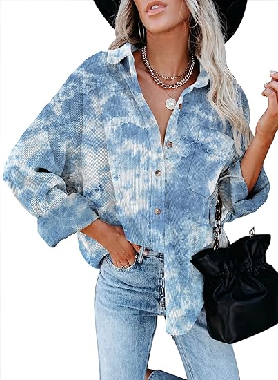 Photo 1 of Dokotoo Womens Shacket Contrast Patchwork Corduroy Shirt Long Sleeve Button Down Shirts Oversized Blouses Tops Jacket  size M
