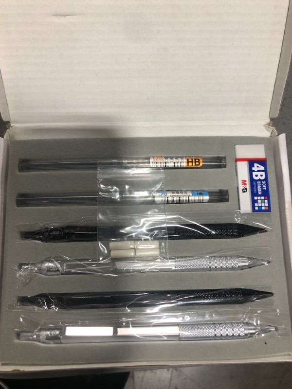 Photo 2 of JIMMIDDA Mechanical Pencil 0.5, 0.7mm 2 Sizeswith Mechanical Pencils Set Eraser and HB Lead Refills, 7Piece Kit Metal Automatic Pencils .Drawing, Sketching, (Sliver Black, 0.5 0.7) Silver .7 .5 2 PACK 