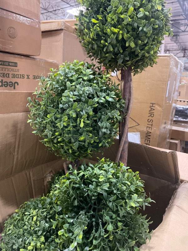 Photo 2 of 3ft Fake Topiaries Triple Ball Trees, Artificial Topiary Ball Tree Outdoor, 35inch Faux Boxwood Plants Potted Green Decorative Indoor or Garden (2 Pieces)
