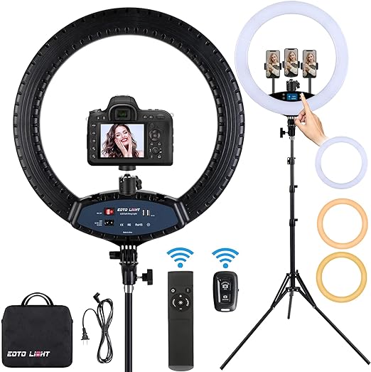 Photo 1 of 19 inch LED Ring Light LCD Display Touch Screen with Tripod Stand Dimmable Makeup Selfie Ring Light for Studio Portrait YouTube Vlog Video Shooting with Carrying Bag and Remote Controller, CRI>90
