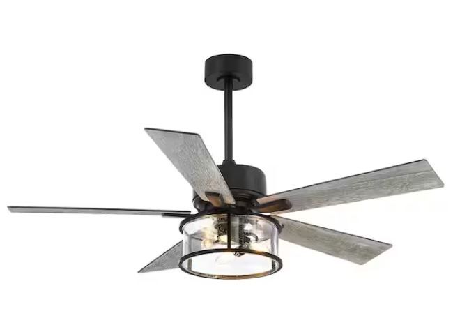 Photo 1 of Barnett 52 in. Indoor Black Ceiling Fan with Light Kit and Remote Control Included
