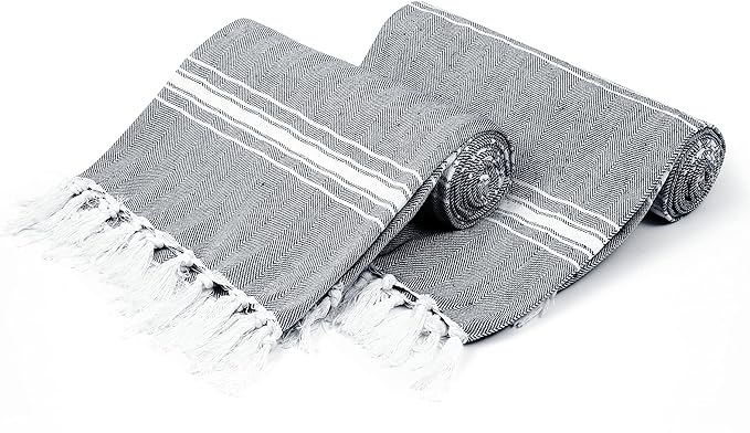 Photo 1 of Belizzi Home Peshtemal Turkish Towel 100% Cotton Chevron Beach Towels Oversized 36x71 Set of 2, Beach Towels for Adults, Soft Durable Absorbent Extra Large Bath Sheet Hammam Towel - Black
