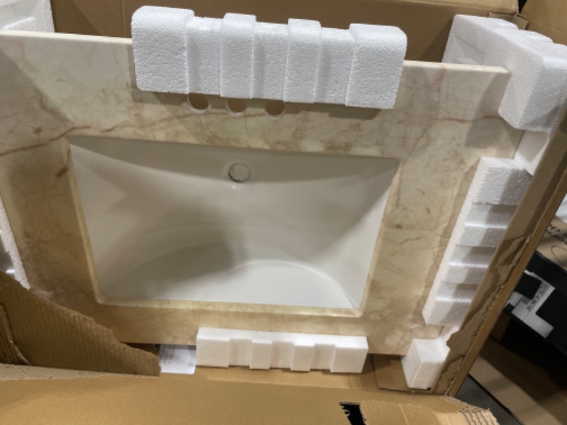 Photo 2 of 31 in. W x 22 in. D Stone Effects Cultured Marble Vanity Top in Dune with Undermount White Sink