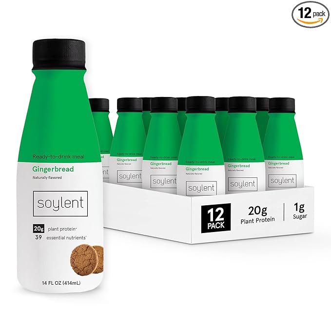 Photo 1 of 11/28/2023 Soylent Gingerbread Meal Replacement Shake, Ready-to-Drink Plant Based Protein Drink, Contains 20g Complete Vegan Protein and 1g Sugar, 14oz, 12 Pack
