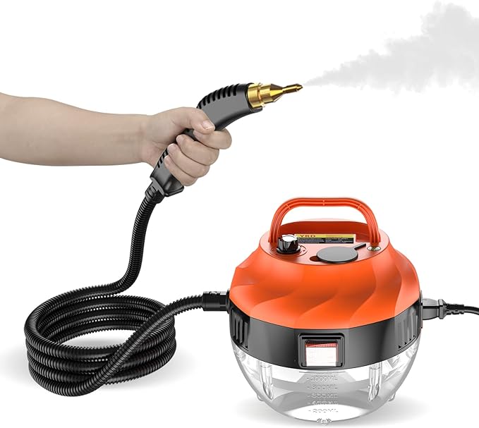 Photo 1 of 2500W Portable Handheld Steam Cleaner, High Temperature Pressurized Steam Cleaning Machine with Brush Heads for Kitchen Furniture Bathroom Car, US Plug 110V (Black&Orange)
