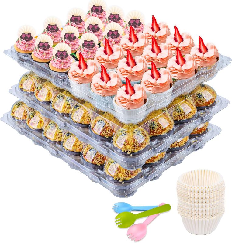 Photo 1 of 3unshine Mini Cupcake Containers - 24 Count Cupcake Boxes with 300 Cupcake Liners and 15 forks - Perfect for Kids, Students, and Adults!