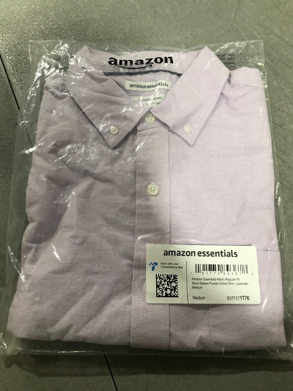 Photo 2 of Amazon Essentials Men's Regular-Fit Short-Sleeve Pocket Oxford Shirt size Medium Lavender