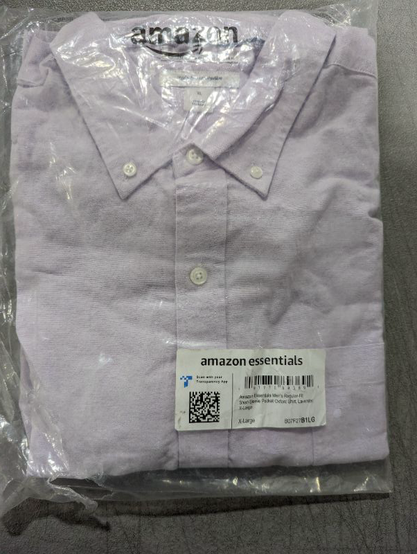 Photo 2 of Amazon Essentials Men's Regular-Fit Short-Sleeve Pocket Oxford Shirt size X-Large Lavender