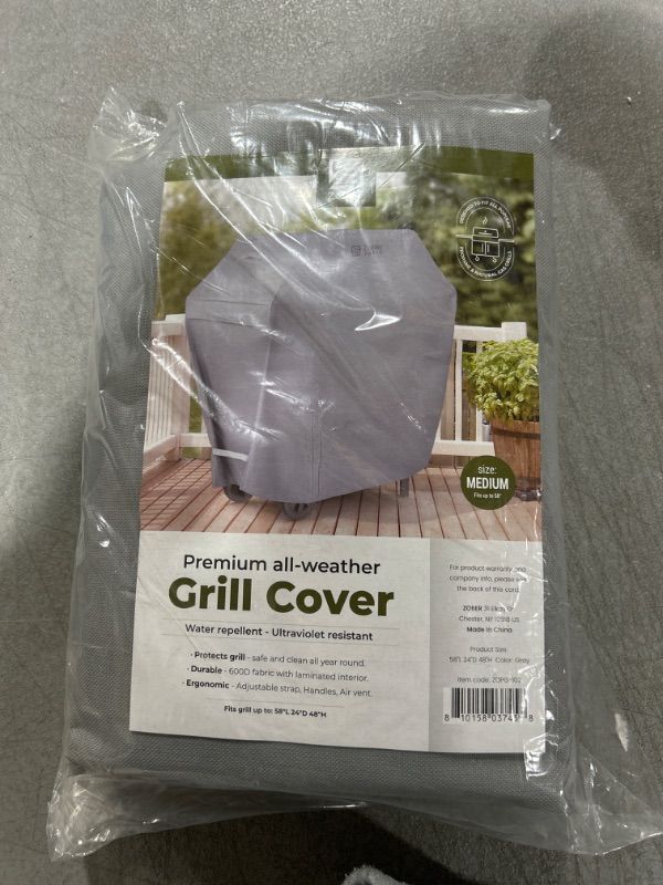 Photo 2 of Zober BBQ Grill Cover - 58 Inch Waterproof Double Layered Fits Weber Gas Grill Cover Charbroil Grill & Smoker - Gas Grill Covers w/Air Vents, Dual Handles - 600D Oxford Fabric, Gray 58 Inch Gray